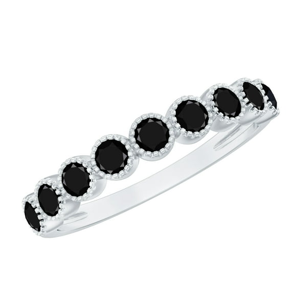 Rosec Jewels Real Black Onyx Half Eternity Ring for Women (0.75 CT, AAA Quality), 18K White Gold, US 4.00