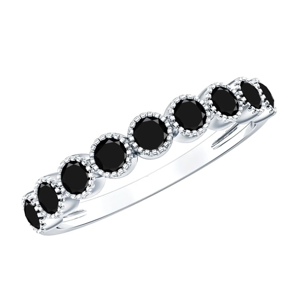 Rosec Jewels Real Black Onyx Half Eternity Ring for Women (AAA Quality), 18K White Gold, US 4.00