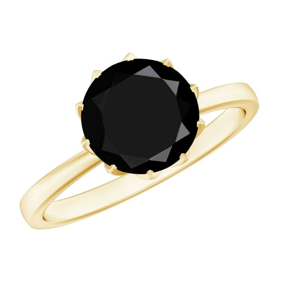 Rosec Jewels Natural Black Onyx Engagement Ring for Women - 8 mm - December Birthstone Ring - AAA Quality - with Jewelry Box, 10K Yellow Gold, US 3.50