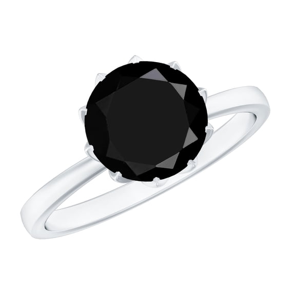 Rosec Jewels Natural Black Onyx Engagement Ring for Women - 8 mm - December Birthstone Ring - AAA Quality - with Jewelry Box, 925 Sterling Silver, US 11.00