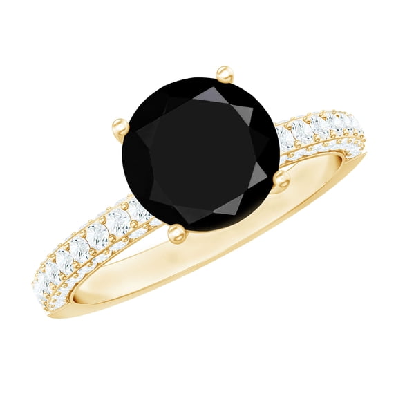 Rosec Jewels Natural Black Onyx Engagement Ring 2 Carat, with Moissanite - 8 mm - AAA Quality (December Birthstone), 18K Yellow Gold, US 12.00