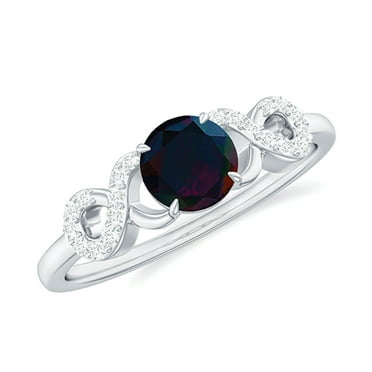 Rosec Jewels Real Black Opal Promise Ring with Diamond, Crisscross Ring (AAA Quality), 925 Sterling Silver, US 4.00