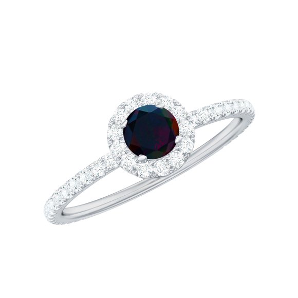 Real Black Opal Promise Ring for Women - Black Opal Diamond Ring - AAA Grade - Ready to Gift for Valentines Day, 10K White Gold, US 5.50