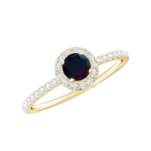 Rosec Jewels Real Black Opal Promise Ring for Women - Black Opal Diamond Ring - AAA Grade - Ready to Gift for Valentines Day, 10K Yellow Gold, US 4.00