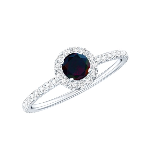 Rosec Jewels Real Black Opal Promise Ring for Women - Black Opal Diamond Ring - AAA Grade - Ready to Gift for Valentines Day, 925 Sterling Silver, US 13.00