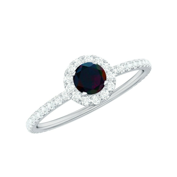Real Black Opal Promise Ring for Women - Black Opal Diamond Ring - AAA Grade - Ready to Gift for Valentines Day, 925 Sterling Silver, US 4.00