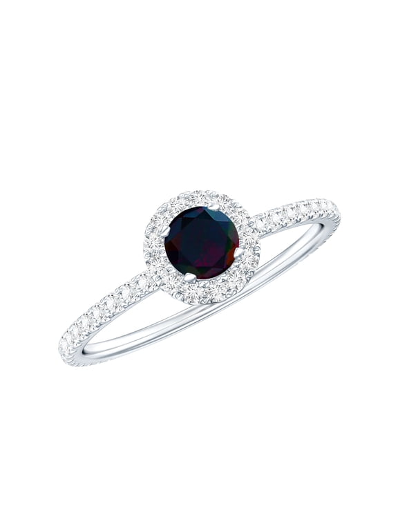 Real Black Opal Promise Ring for Women - Black Opal Diamond Ring - AAA Grade - Ready to Gift for Valentines Day, 925 Sterling Silver, US 4.00