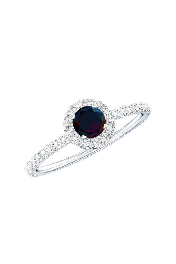 Real Black Opal Promise Ring for Women - Black Opal Diamond Ring - AAA Grade - Ready to Gift for Valentines Day, 925 Sterling Silver, US 4.00