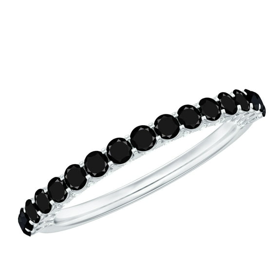 Rosec Jewels Black Spinel Half Eternity Ring with Diamond - Stackable Ring for Women - AAA Quality Certified - Ready to Gift, 10K White Gold, US 12.00