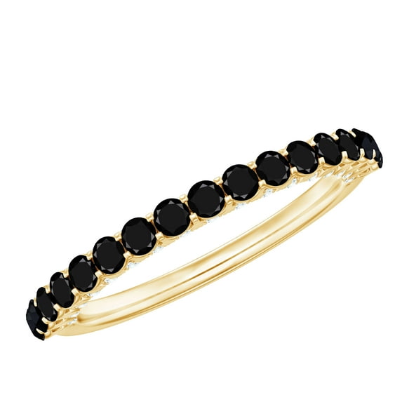 Rosec Jewels Black Spinel Half Eternity Ring with Diamond - Stackable Ring for Women - AAA Quality Certified - Ready to Gift, 18K Yellow Gold, US 13.00