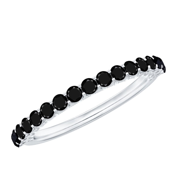 Rosec Jewels Black Spinel Half Eternity Ring with Diamond - Stackable Ring for Women - AAA Quality Certified - Ready to Gift, 925 Sterling Silver, US 10.00