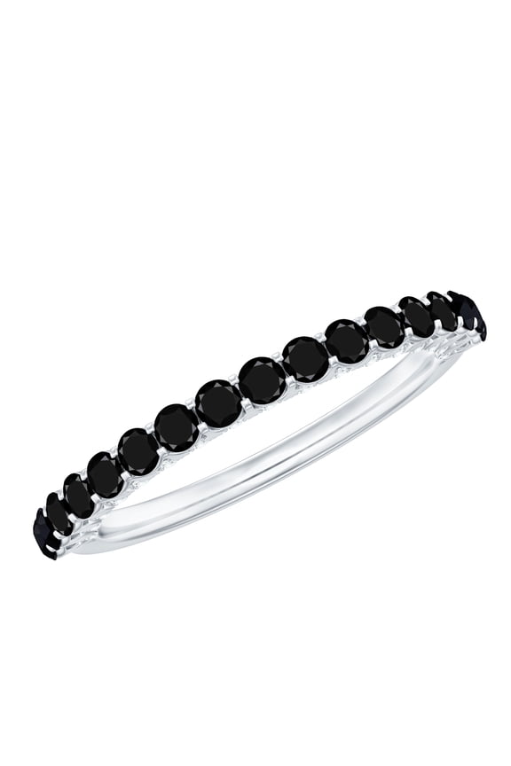 Black Spinel Half Eternity Ring with Diamond - Stackable Ring for Women - AAA Quality Certified - Ready to Gift, 925 Sterling Silver, US 4.00