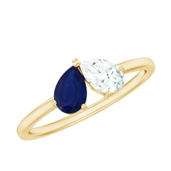 Rosec Jewels Natural Blue Sapphire Promise Ring with Diamond - Toi Et Moi Ring for Women - AAA Quality - Valentines Day Gift, 14K Yellow Gold, US 4.00
