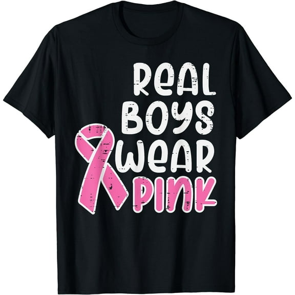 Real Boys Wear Pink Ribbon Cute Breast Cancer Awareness T-Shirt