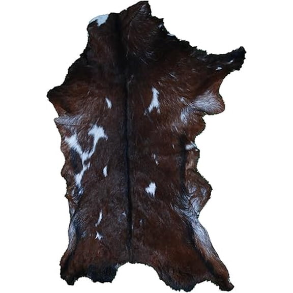 Real Brown and White Goat Hide Rug | Premium Hair-On Leather for Elegant Living Spaces