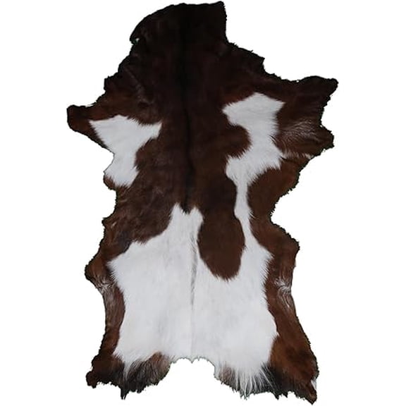 Real Brown and White Goat Skin Rug | 100% Natural Hair-On Leather for Stylish Living Spaces