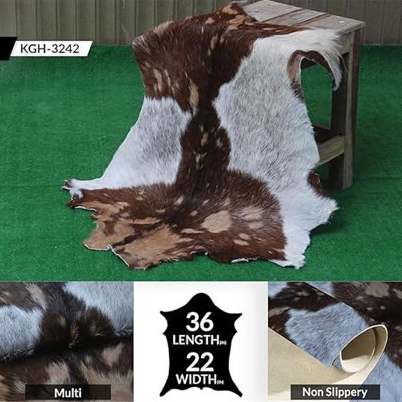Real Brown and White Goat Skin Rug | Soft Natural Hair-On Leather for Stylish Home Accents