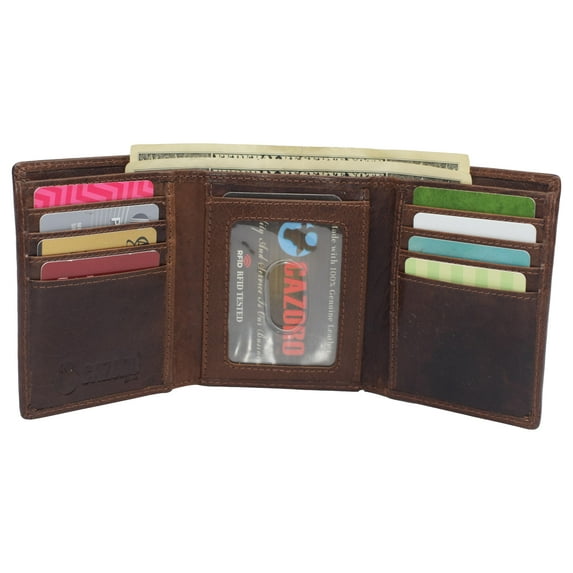 Real Buffalo Leather Wallets for Men - RFID Blocking Slim Trifold Wallet with Card Slots