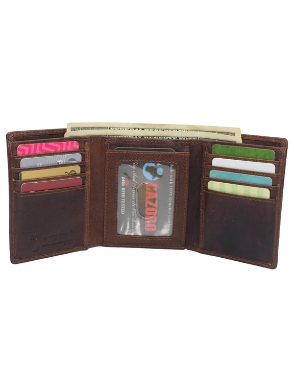 Real Buffalo Leather Wallets for Men - RFID Blocking Slim Trifold Wallet with Card Slots
