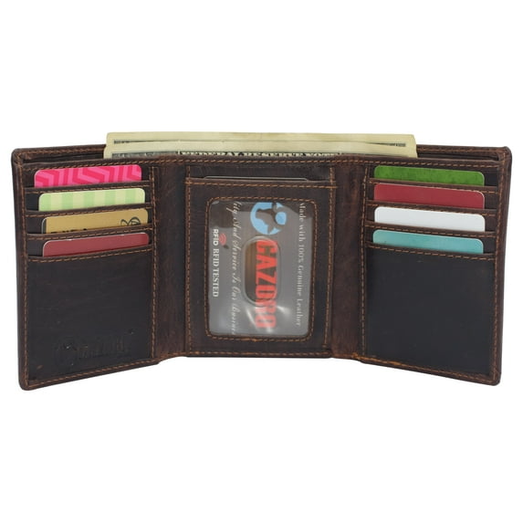 Real Buffalo Leather Wallets for Men - RFID Blocking Slim Trifold Wallet with Card Slots