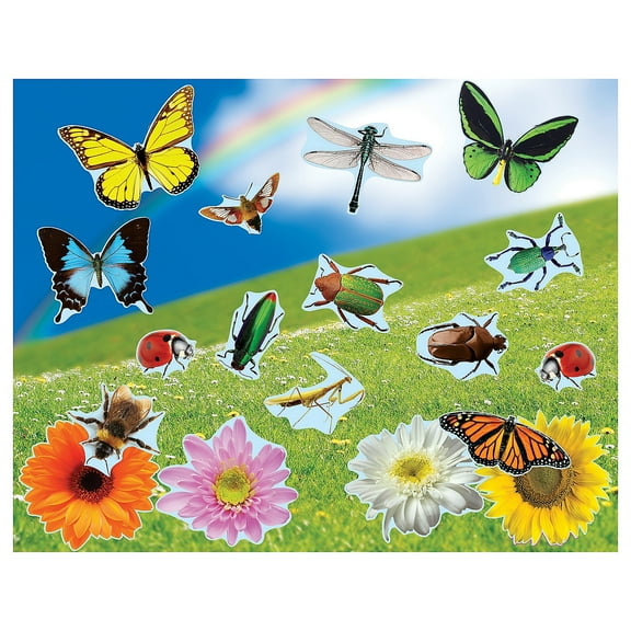 Real Bugs & Flowers Do It Yourself Sticker Scenes - Stationery - 12 Pieces