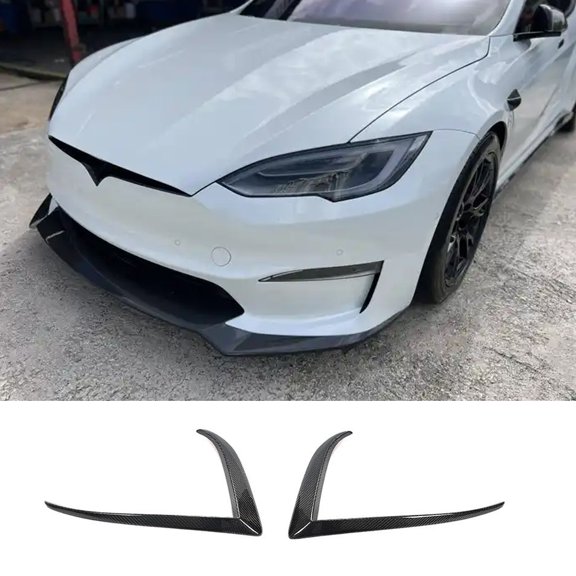 Real Carbon Fiber Front Bumper Air Vent Canard Compatible With Tesla Model S Sedan 2021-2024 Front Bumper Splitter Spoiler