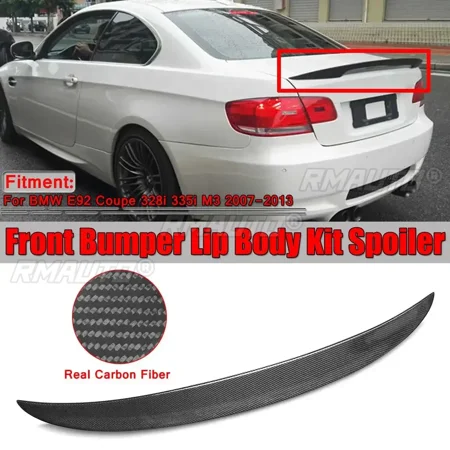Real Carbon Fiber High Kick Car Rear Trunk Spoiler For BMW E92 Coupe 328i 335i M3 2Dr 2007-2013 Racing Spoiler Wing Lip Body Kit