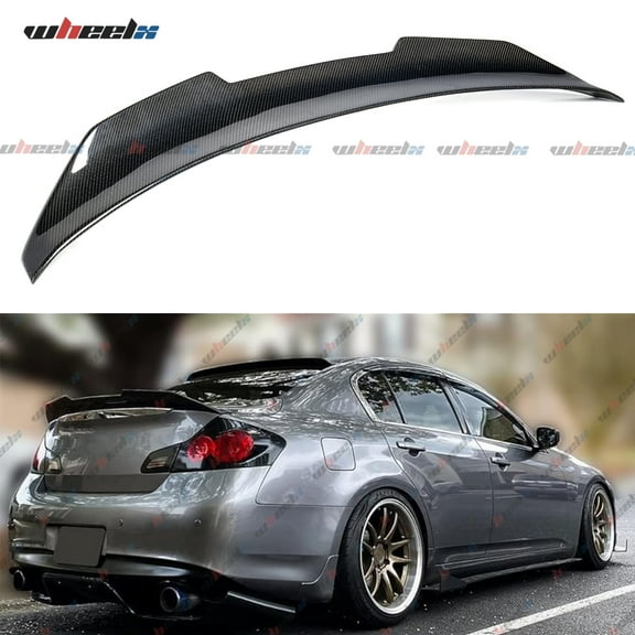 Real Carbon Fiber Rear Spoiler Compatible with 2007-2015 Infiniti G35 G25 G37 Q40 Sedan, PSM Style Duckbill Fits for 07-15 4-Door, Trunk Exterior High Kick Tail Deck Lid Wing Lip