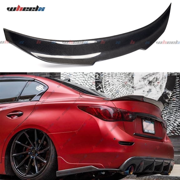 Real Carbon Fiber Rear Spoiler Compatible with 2014-2024 Infiniti Q50, PSM Style Duckbill Fits for 14-24 4 Door Sedan, Trunk Exterior High Kick Tail Deck Lid Wing Lip