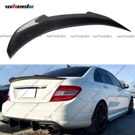Real Carbon Fiber Rear Spoiler Compatible with Mercedes-Benz C-Class W204 Sedan 2015–2021, PSM Style Duckbill High Kick Trunk Lip Wing Fits C63 C180 C200 C250 C300 C43 AMG