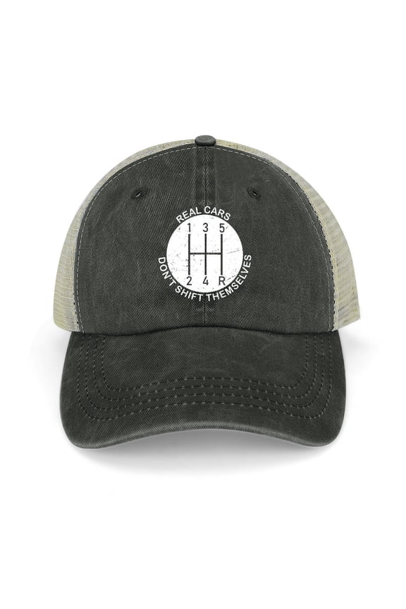 Real Cars Don’t Shift Themselves Black Baseball Cap for Men Women, Adjustable Snapback Hats Trucker Hat