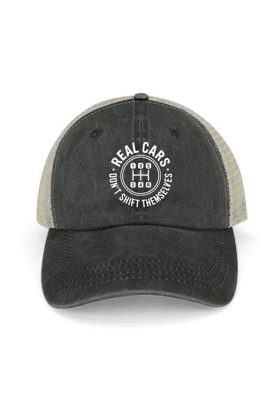 Real Cars Don’t Shift Themselves Black Baseball Cap for Men Women, Adjustable Snapback Hats Trucker Hat