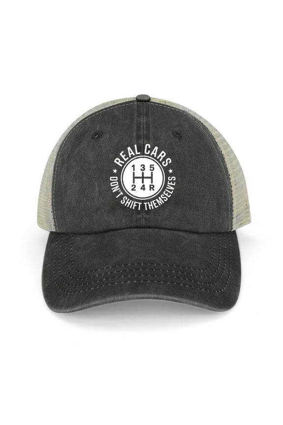 Real Cars Don’t Shift Themselves Black Baseball Cap for Men Women, Adjustable Snapback Hats Trucker Hat