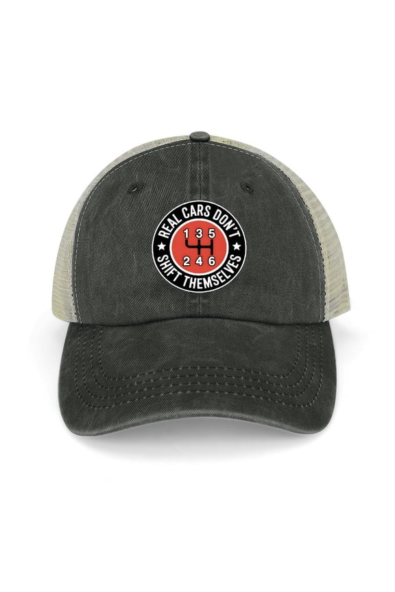 Real Cars Don’t Shift Themselves Black Baseball Cap for Men Women, Adjustable Snapback Hats Trucker Hat