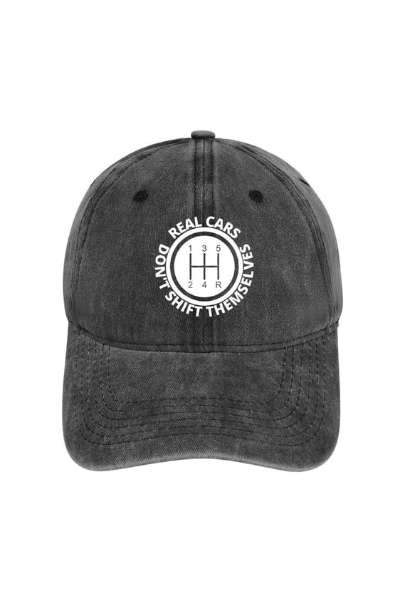 Real Cars Don’t Shift Themselves Charcoal Baseball Cap for Men Women, Adjustable Snapback Hats Cotton Hat