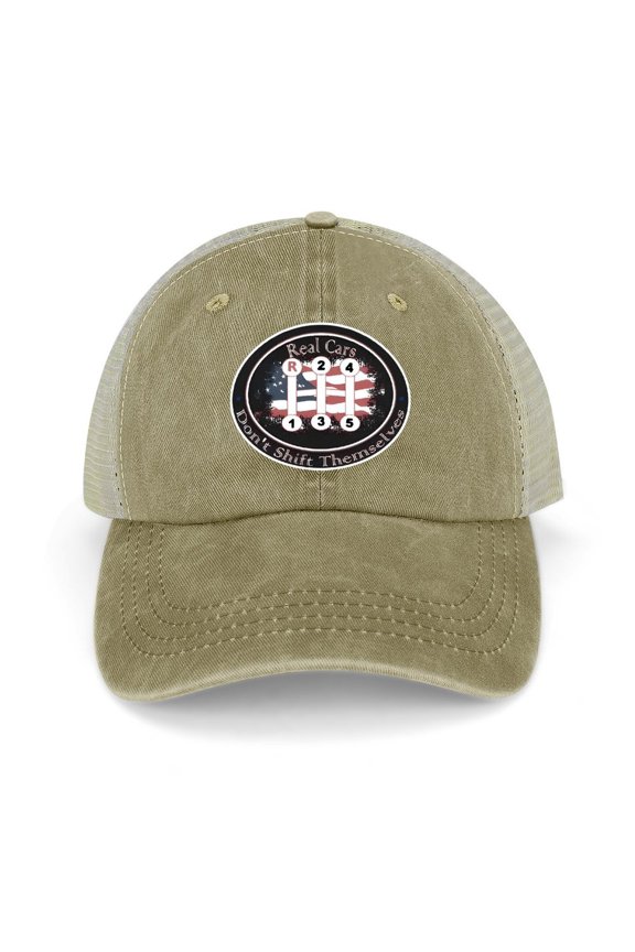 Real Cars Don’t Shift Themselves Khaki Baseball Cap for Men Women, Adjustable Snapback Hats Trucker Hat