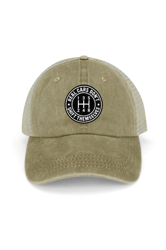 Real Cars Don’t Shift Themselves Khaki Baseball Cap for Men Women, Adjustable Snapback Hats Trucker Hat