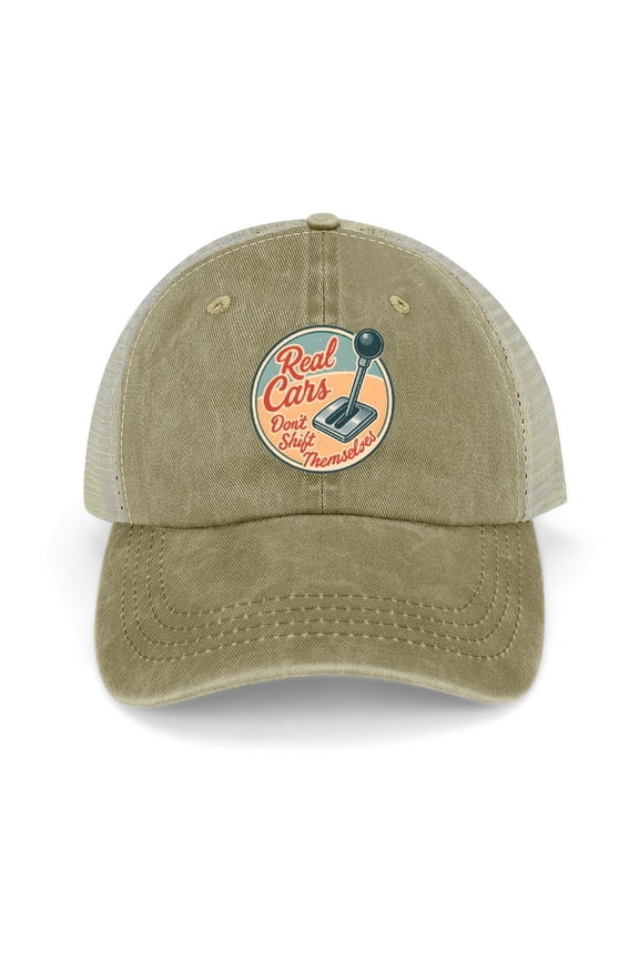 Real Cars Don’t Shift Themselves Khaki Baseball Cap for Men Women, Adjustable Snapback Hats Trucker Hat