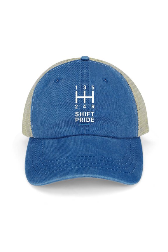 Real Cars Dont Shift Themselves Dark Blue Adjustable Trucker Baseball Cap for Men Women, Mesh Snapback Hat