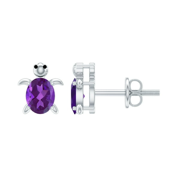 Rosec Jewels Real Certified Amethyst Turtle Stud Earrings for Women (AAA Quality), 10K White Gold
