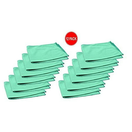 Real Clean 16x16 Premium Microfiber Green Window Glass Cleaning Towel Cloths for Home Auto Office Electronics Streak Free (12 Pack)