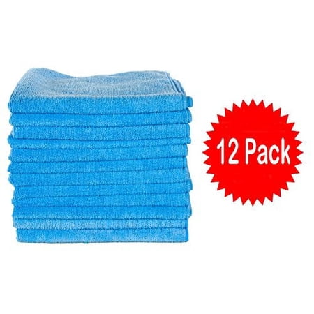 Real Clean MIC_MBLUE_12 Workhorse Professional Grade Microfiber Towel Chemical and Water Safe Material 16 inch x 16 inch (Pack of 12) (Blue)