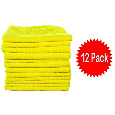 Real Clean MIC_MYELLOW_12 Workhorse Professional Grade Microfiber Towel Chemical and Water Safe Material 16 inch x 16 inch (Pack of 12) (Yellow)