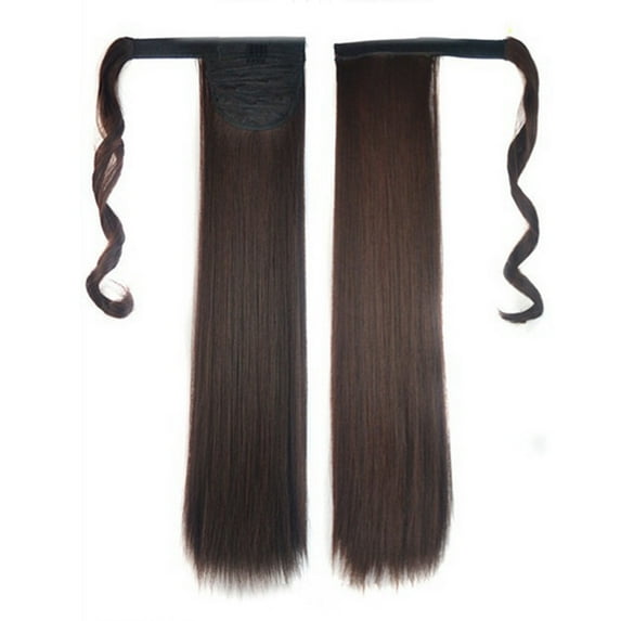 Real Clip In Human Hair Extension Straight Tail Wrap Around Ponytail for Instant Length Volume