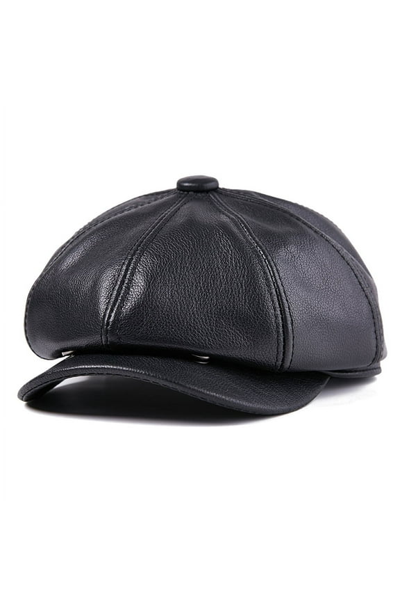 Real Cow Leather Hats Newsboy Caps Men Black Genuine Leather Newspaper Cap Gatsby Male Vintage Winter Octagonal Hats ,Beautiful Craftsmanship