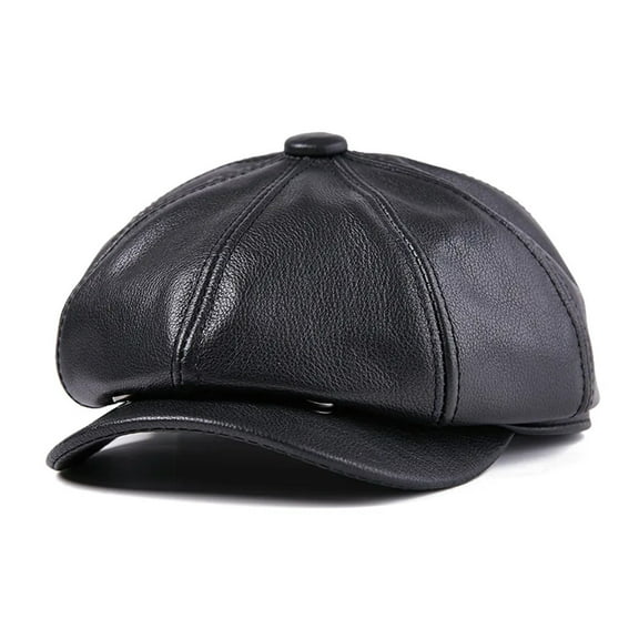 Real Cow Leather Hats Newsboy Caps Men Black Genuine Leather Newspaper Cap Gatsby Male Vintage Winter Octagonal Hats ,Fashion Design