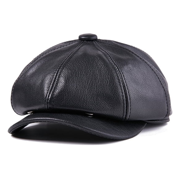 Real Cow Leather Hats Newsboy Caps Men Black Genuine Leather Newspaper Cap Gatsby Male Vintage Winter Octagonal Hats ,Soft Touch
