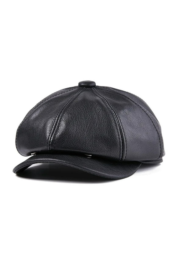 Real Cow Leather Hats Newsboy Caps Men Black Genuine Leather Newspaper Cap Gatsby Male Vintage Winter Octagonal Hats ,Unique Design