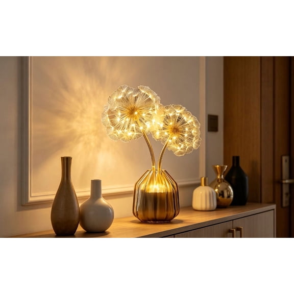 Real Dandelion Preserved Flower Lamp, Handmade Resin Crystal Ball Night Light with Wood Base, Warm LED Ambient Decor for Bedroom Desk, Unique Housewarming Gift