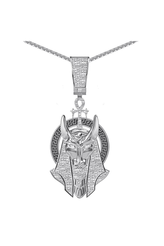 Real Diamond 0.65 Ct. Egyptian God Anubis Ankh Cross Pharaoh Men's Charm Pendant